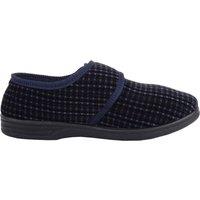 ABSOLUTE FOOTWEAR Men's Slip On Velour Style Checked Slipper with Touch & Close Fastening in Navy | Size: 11