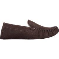 SNUGRUGS Men's Ronnie, Suede Wool Moccasin Slippers with Suede Sole in Dark Brown | Size: 12
