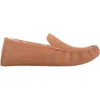 SNUGRUGS Men's Ronnie, Suede Wool Moccasin Slippers with Suede Sole in Light Brown | Size: 12