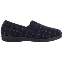 ABSOLUTE FOOTWEAR Men's Slip On Checked Winter Slippers with Twin Gusset in Navy | Size: 10