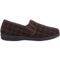 ABSOLUTE FOOTWEAR Men's Slip On Checked Winter Slippers with Twin Gusset in Brown | Size: 8