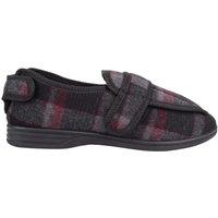 ABSOLUTE FOOTWEAR Men's Slip On Touch & Close Checked Winter Slipper with Wide Opening in Burgundy | Size: 9