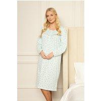 Camille Women's Classic Jersey Long Sleeve Floral Print Nightdress in Mint | Size: 14-16