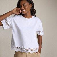 Lands' End Women's Trimmed Pure Slub Cotton Top in White | Size: 20