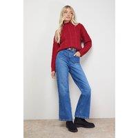 Oasis Women's Wavy Cable Detail Scalloped Neck Jumper in Red | Size: Large