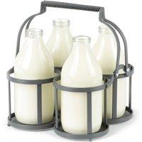 LIVIVO Milk Bottle Holder 4 Bottle Vintage Metal Crate Carrier Grey Doorstep Bottle Holder for Milk Beer Wine