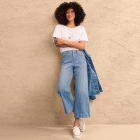 Lands' End Women's Petite Wide Leg Cropped Jeans, High Waisted in Light Blue | Size: 12