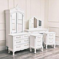 Melody Maison Antique White Closet, Dressing Table Set, Chest Of Drawers & Pair Of Bedside Tables - Pays Blanc Range