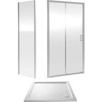 Balterley Ruwa Sliding Shower Suite: 6mm Glass Tray Door Panel 1200x900mm Chrome in Silver