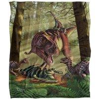 JQ Licensing Jlo T-Rex & Raptor Dinosaur Fight Silky Touch Super Soft Throw Blanket 152 X 127 cm in White