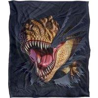 JQ Licensing Jlo T-Rex Ripping Dinosaur Silky Touch Super Soft Throw Blanket 152 X 127 cm in White