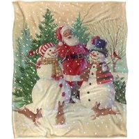 JQ Licensing Lc Santa & Snowmen Christmas Friends Silky Touch Super Soft Throw Blanket 152 X 127 cm in White