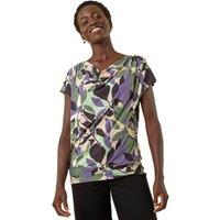 Roman Women's Geometric Leaf Print Cowl Neck Top in Green | Size: 10