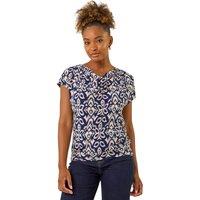 Roman Women's Geo Print Cowl Neck Stretch Top in Navy | Size: 20