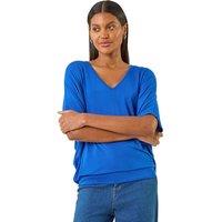 Roman Women's V-Neck Grown On Sleeve Stretch Top in Royal | Size: 20