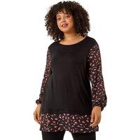 Roman Women's Curve Contrast Stretch Top in Black | Size: 22-24