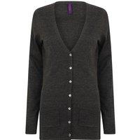 Henbury Women's V-Neck Button Fine Knit Cardigan in Grey | Size: 3XL