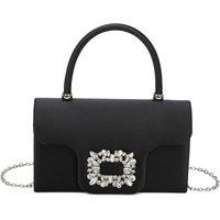 Fontanella Fashion Women's Starlit Satin Top Handle Clutch Bag With Diamond Decoration in Black