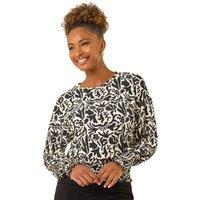 Roman Women's Abstract Print Stretch Top in Black | Size: 20