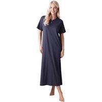 Camille Women's 100% Cotton Classic Full Length Short Sleeved Nightdress in Dark Blue | Size: 10-12