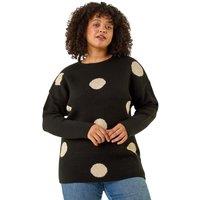 Roman Women's Curve Large Spot Knit Jumper in Black | Size: 22-24