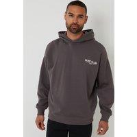 Threadbare Men's Graphic Print Relaxed Fit Pullover Hoodie in Dark Grey | Size: XL