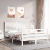 Berkfield Home Bed Frame with Headboard White Double Solid Wood