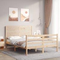 Berkfield Home Bed Frame with Headboard Double Solid Wood in Brown