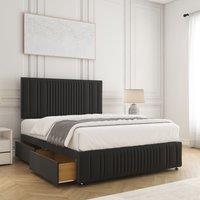 BSSPOKE Rosie Plush Divan Bed Set 24Headboard & 2Drawers Same Side & Mattress in Black | Size: Small Double