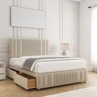 BSSPOKE Rosie Plush Divan Bed Set 24Headboard & 2Drawers Same Side & Mattress in Cream | Size: Super King