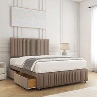 BSSPOKE Rosie Plush Divan Bed Set 24Headboard & 2Drawers Same Side & Mattress in Bronze | Size: Double