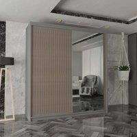 MN Furniture Reno 2 Sliding Door Wardrobe with Mirror & LED Light Black 203x217cm in Grey | Size: 203x217 cm