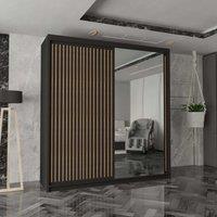 MN Furniture Reno 2 Sliding Door Wardrobe with Mirror & LED Light Black 203x217cm | Size: 203x217 cm