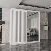 MN Furniture Reno 2 Sliding Door Wardrobe with Mirror & LED Light Oak 150x217cm in White | Size: 150x217 cm