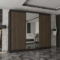 MN Furniture Reno 3 Sliding Door Wardrobe with Mirror & LED Light Oak 250x217cm in Black | Size: 250x217 cm