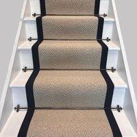 RainbowHome Herringbone Royal Sterling Wool Stair Runner with 100% Cotton Black Border in Beige | Size: 70 cm x 600 cm