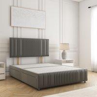 BSSPOKE Rosie Plush Divan Bed 24 Headboard 2 Drawers Same Side & No Mattress in Grey | Size: King