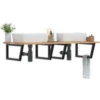 Berkfield Home Basin Shelf Wall Mounted Steel & Solid Wood Acacia in Brown