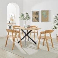 FurnitureboxUK Leonardo Oak Veneer Dining Table & 4 Oak Masa Chairs in Brown