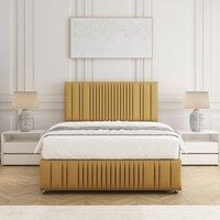 BSSPOKE Rosie Plush Velvet Divan Bed Set 24 Headboard & Mattress No Drawers in Mustard | Size: Double