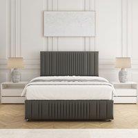 BSSPOKE Rosie Plush Velvet Divan Bed Set 24 Headboard & Mattress No Drawers in Grey | Size: Double