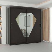 Wardrobe with Unique Mirror Design-LED Light 203x217cm