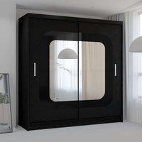 MN Furniture Wardrobe with Sliding Door-Mirror & LED Light 150cmx217cm in Black | Size: 150 cmx217 cm