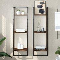 Berkfield Home 3-Tier Wall Shelf Smoked Oak 30x25x100 cm Engineered Wood in Brown | Size: 30 x 25 x 100 cm