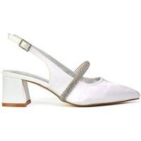 XY London Women's 'Sandie' Sling Back Strappy Pointed Toe Diamante Mid Block Heels in White | Size: 8
