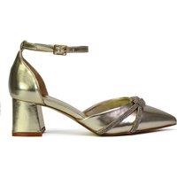XY London Women's 'Sarah' Ankle Strap Pointed Toe Diamante Mid Block Heels in Metallic Gold | Size: 7