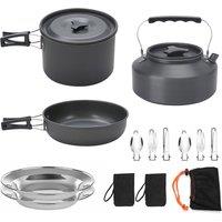 Living and Home Portable Pan Pot Teapot Cookware Set Cooking Kit Tableware Set with Storage Bag Indoor & Outdoor Camping in Black