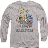 Sesame Street Colorful Group Long Sleeve T-Shirt, Athletic Heather in Grey | Size: XL