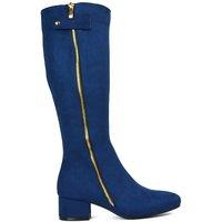 'Darcy' Low Block Heel Knee High Long Boots With Decorative Zip