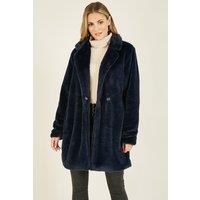 Yumi Women's Navy Faux Fur Coat | Size: 10